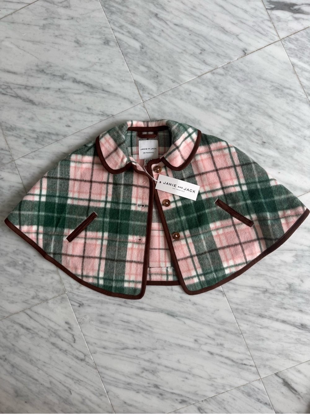Janie and Jack Pink, Green & Brown Plaid Cape